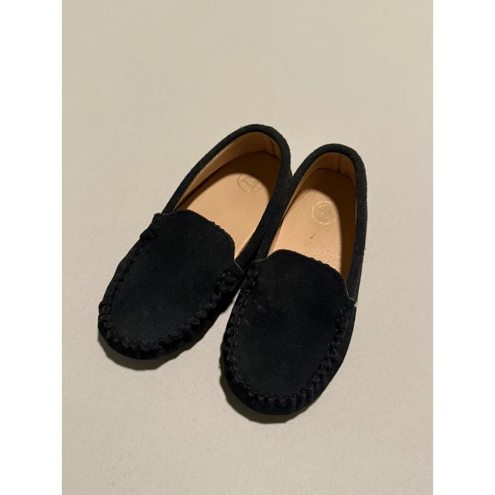 Kids Dark Blue Suede Loafers Slip On Moccasin Dress Shoes Pebble, size appx 9
